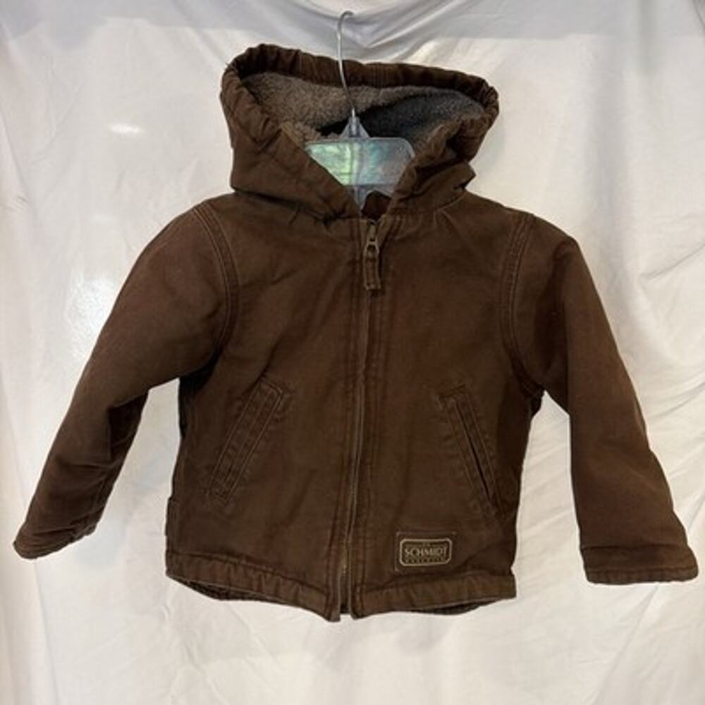 SCHMIDT Canvas Coat Jacket Boys Youth 10-12 Brown Hooded Lined Outdoor Workwear